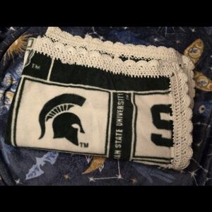 Handmade Michigan State Fleece Blanket with Crochet Trim